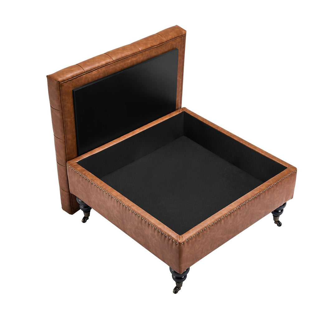 31 in Square Leather Ottoman with Storage, Upholstered Tufted Button Coffee Table Ottoman with Castered Rolling Wheels, PU Leather High-Density Sponge for Living Room, Dorm, Bedroom, Brown