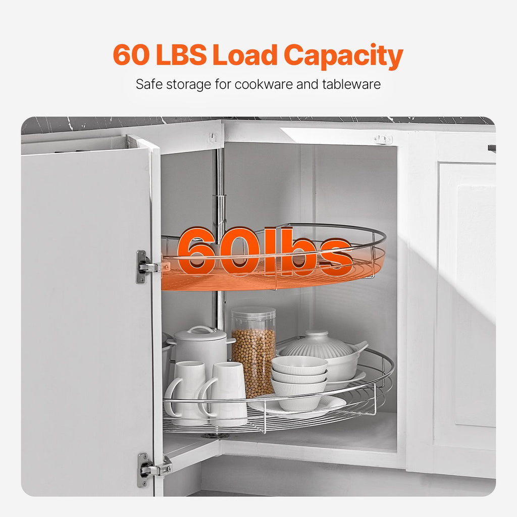 31.5" Kidney Shaped Chrome Corner Organizer, 360° Rotatble Kitchen Base Cabinet Blind Corner, 2 Tier Height Adjustable Storage Rack, Carbon Steel Lazy Susan Replacement Shelf for Cabinet Corner