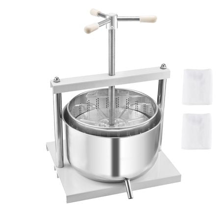 3.17 Gal/12L Fruit Wine Press, 2 Stainless Steel Barrels, Manual Juice Maker, Cider Apple Grape Tincture Honey Olive Oil Making Press with Triangular Handle for Outdoor Kitchen Home