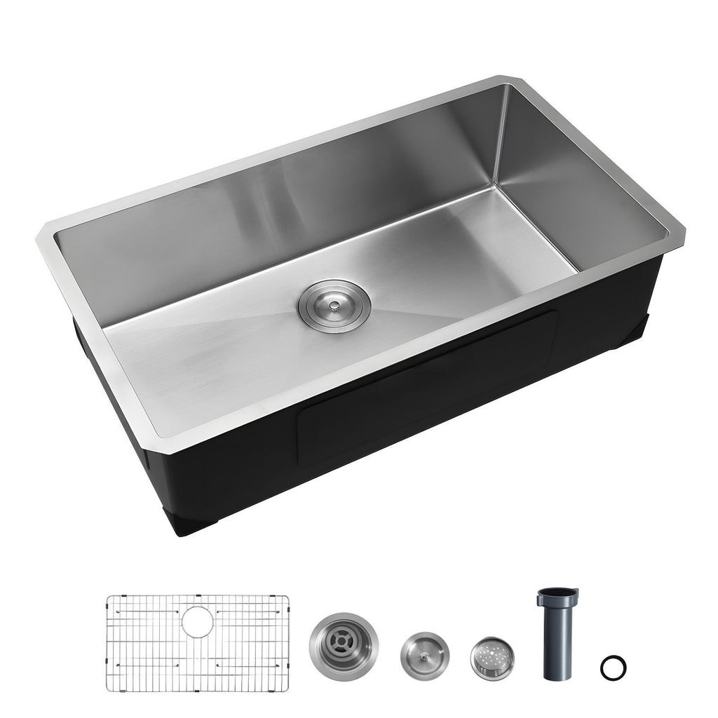 32-inch Kitchen Undermount Single Bowl Sinks, Stainless Steel Drop-In Farmhouse Basin with Accessories, Household Dishwasher Sinks for RV, Prep Kitchen, Laundry Room, Bar