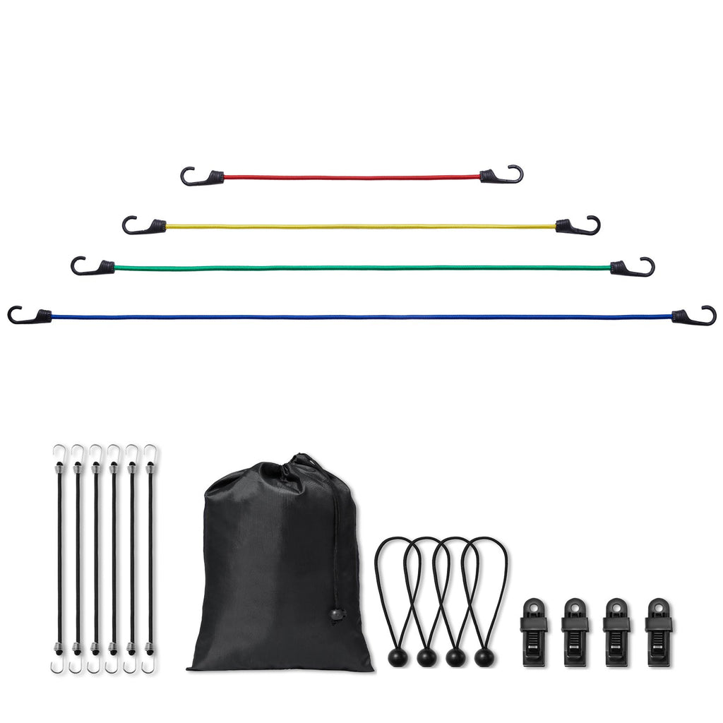 32 Piece Bungee Cords Assortment, 8 mm Heavy Duty Bungee Straps with A3 Steel Hooks, Including 10", 24", 32", 40", 48", Bungee Ropes Set with Portable Storage Bag, 4 Clips & Canopy Ties