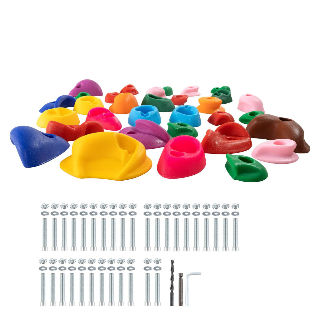 32 Rock Climbing Holds, Multi-Size and Multi-Colored Climbing Rocks for Kids and Adults, Rock Wall Holds with Mounting Hardware, Climbing Wall Grips for Indoor and Outdoor Playground Play Set