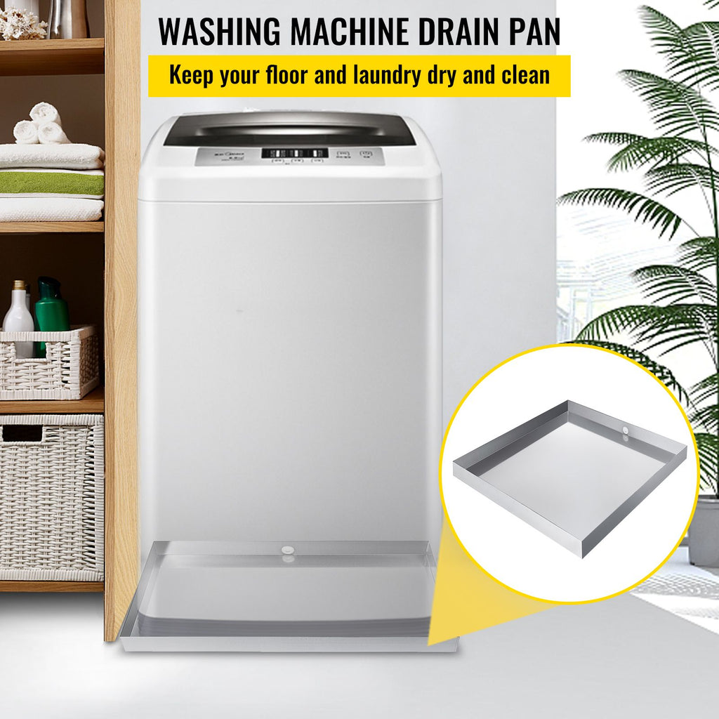 32 x 32 x 2.5 Inch Washing Machine Pan 18 GA Thickness 304 Stainless Steel Heavy Duty Compact Washer Drip Tray with Drain Hole & Hose Adapter image 2