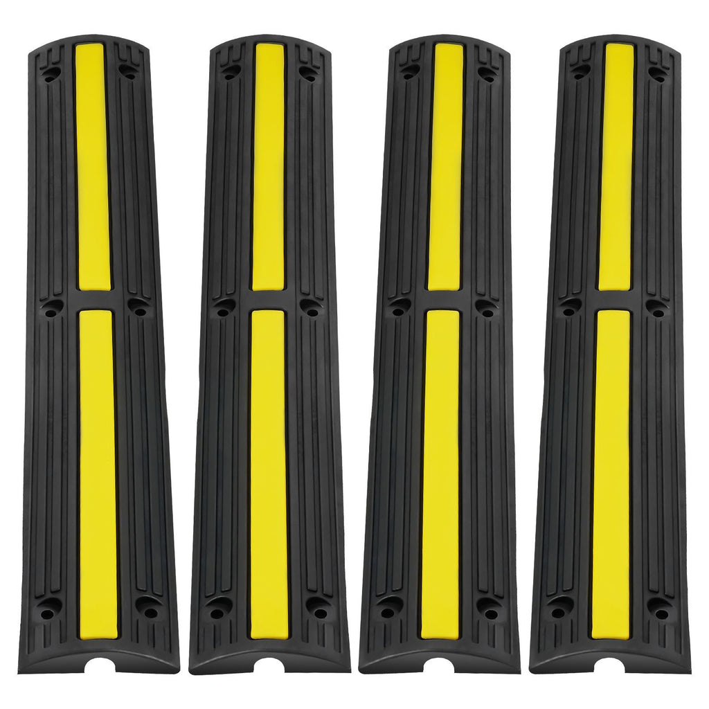3.28 ft Cable Protector Ramp, 4 Pack of 1 Channel, 18000 lbs/axle Capacity Heavy Duty Rubber Speed Bumps, Floor Cord Cable Protector Wire Cover, for Residential Areas, Private Garages, Gardens