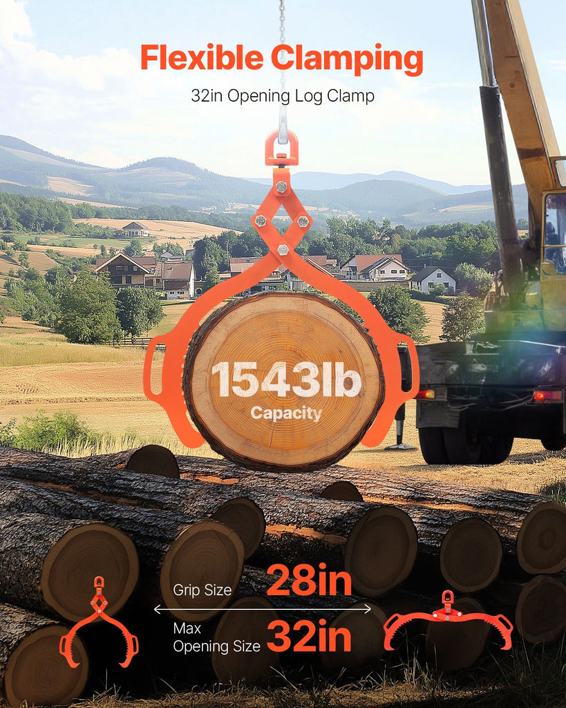 32in Log Lifting Tongs, 2-Claw Log Tongs, Heavy Duty Steel Log Grapple, 1543LBS Lifting Capacity, Swivel Log Graper Timber, Eagle Claw Design, Log Skidding Tongs for Trucks, Tractors, Forklifts image 2