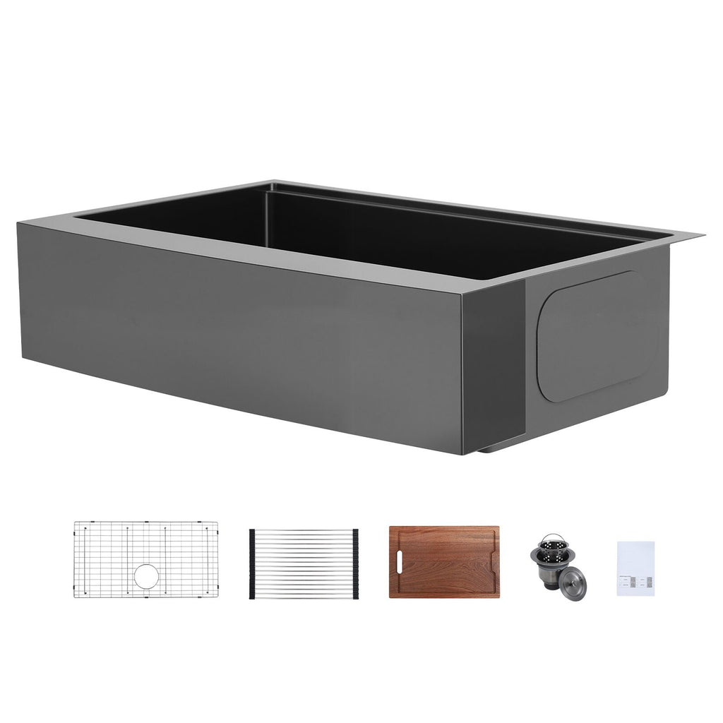 33-inch Kitchen Undermount Single Bowl Sinks, Stainless Steel Drop-In Farmhouse Basin with Ledge & Accessories, Household Dishwasher Sinks for RV, Prep Kitchen, Laundry Room, Bar