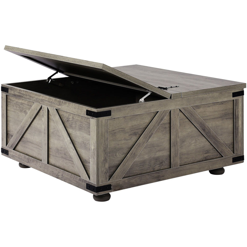 36" Farmhouse Coffee Table, Hinged Square Coffee Table with Large Storage Compartment, Wooden Rustic Cocktail Table for Living Room, Bedroom, Apartment, Studio, Beige
