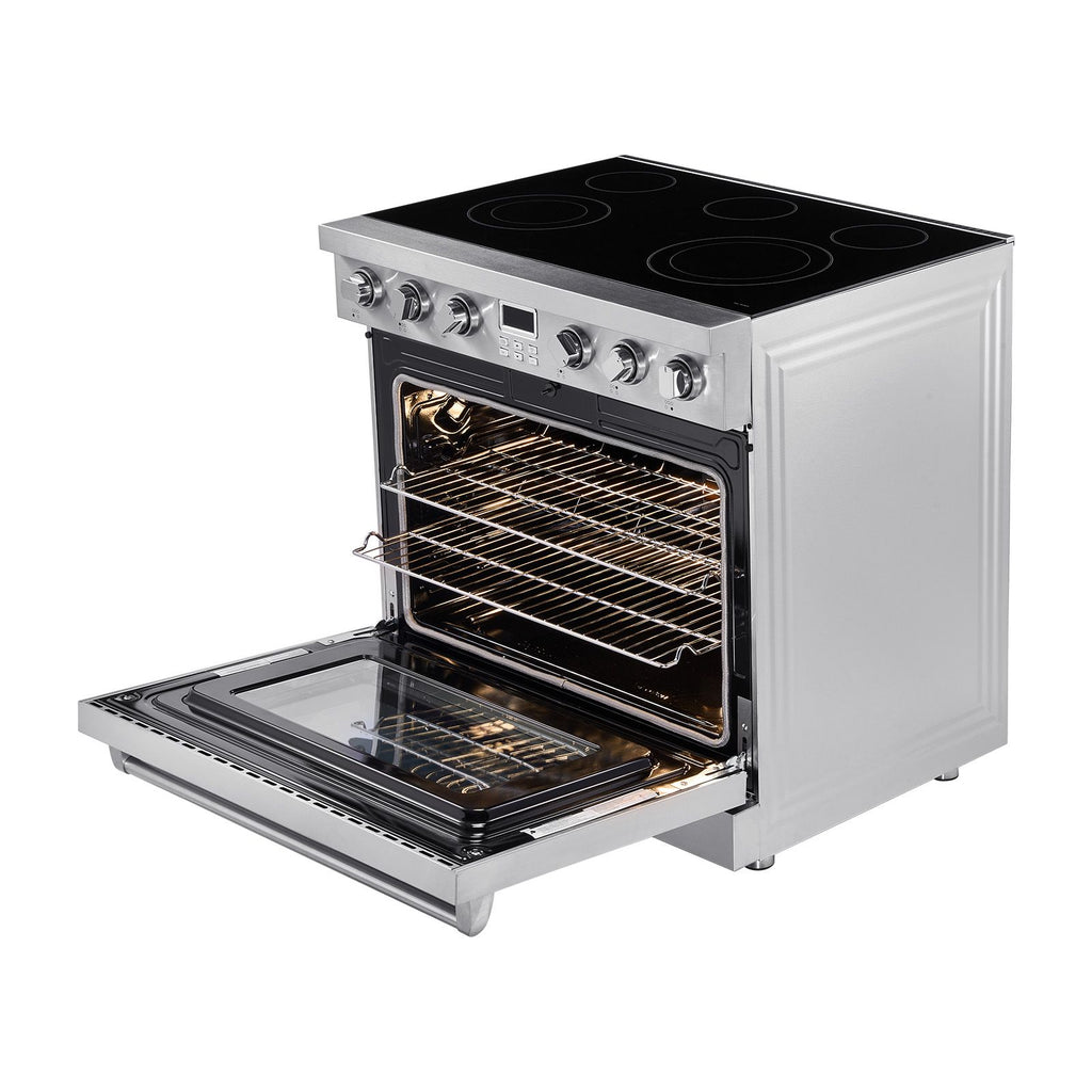 36 in Electric Range Oven, 6.0 Cu. Ft. Capacity Compact Freestanding Oven, Stainless Steel Kitchen Stove, with 5 Burners, Digital Screen Button Control, Easy Reach Racks for RV(No Power Cord)