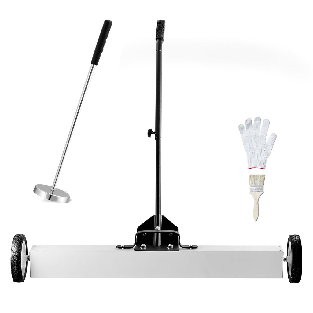 36-Inch Magnetic Sweeper with Wheels, 55 lbs Capacity, with Telescoping Magnetic Pickup Tool, Adjustable Handle, Magnetic Pickup Sweeper to Pick Up Nails and Screws, for Workshop, Garage, Yard