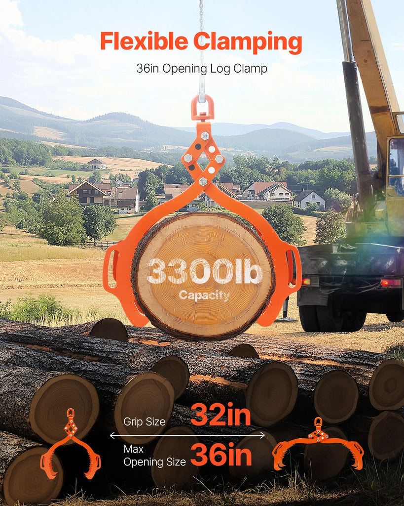 36in Log Lifting Tongs, 4-Claw Log Tongs, Heavy Duty Steel Log Grapple, 3300LBS Lifting Capacity, Swivel Log Graper Timber, Eagle Claw Design, Log Skidding Tongs for Trucks, Tractors, Forklifts image 2