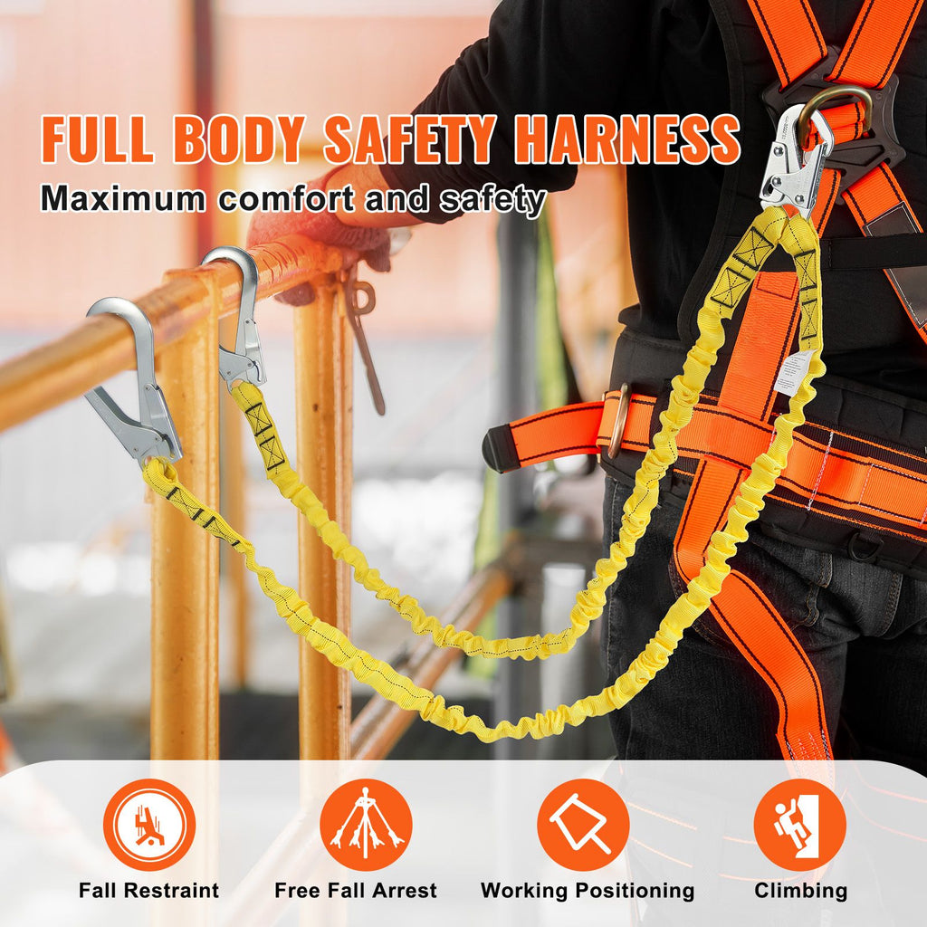 38mm Safety Lanyard, 6ft(1.83m) Fall Protection Lanyard with 2 Alloy Steel Snap Hooks, Retractable Safety Belt for Outdoor/Indoor Tree Climbing, 38KN Breaking Tension Lanyard, Yellow image 2