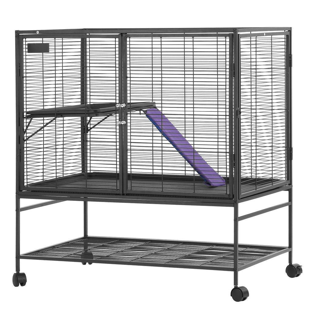 39" Rolling Metal Ferret Cage, Large 2-Tier Cage, Small Animal Cage with Ramps & Tray, Easy to Set up for Pet Rats, Hamster, Guinea Pig, Chinchilla, Squirrel, Hedgehogs, Bunny