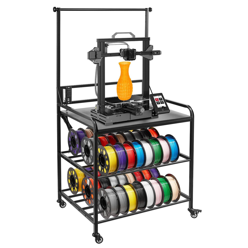 3D Printer Filament Storage Rack, 3-Tier 3D Printer Stand with Filament Storage, Spools Holder Racks Cart with Wheels, Filaments Organzied for 3D Printing Station, Office, Workshop (Shelf Only)