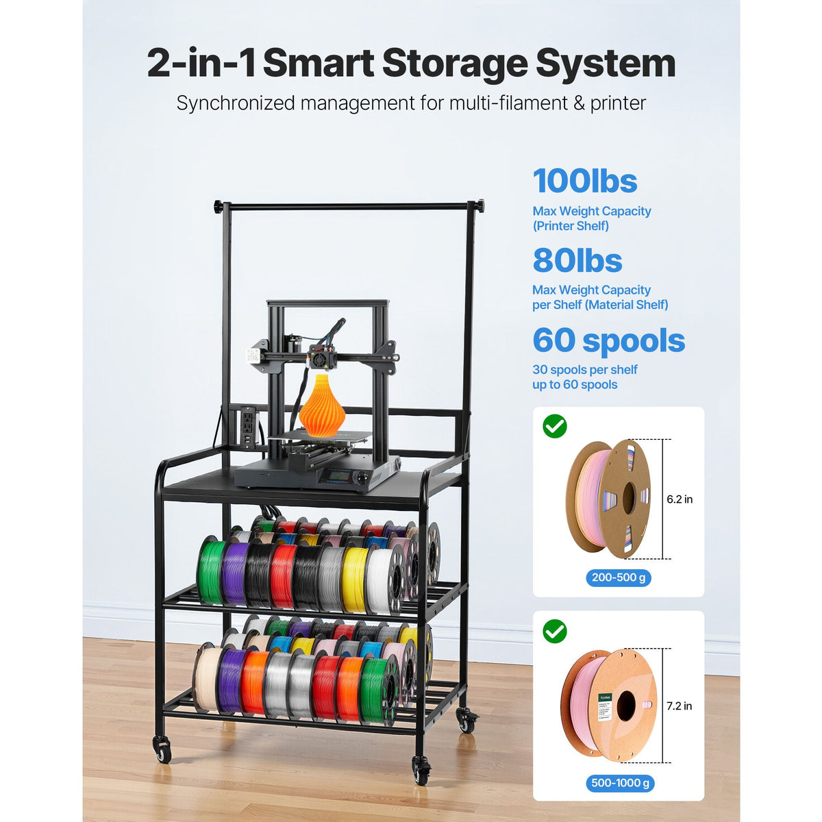 3D Printer Filament Storage Rack, 3-Tier 3D Printer Stand with Fila ...
