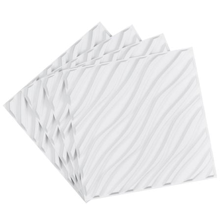 3D Wall Panels, 12-Pack 19.7 x 19.7 in PVC Modern Art Minimalist Wave Tiles, 32 Sq.Ft Coverage Accent Wall Panel, Interior Home Decor for Ceiling, Bedroom, Living & Gaming Room, Matte White
