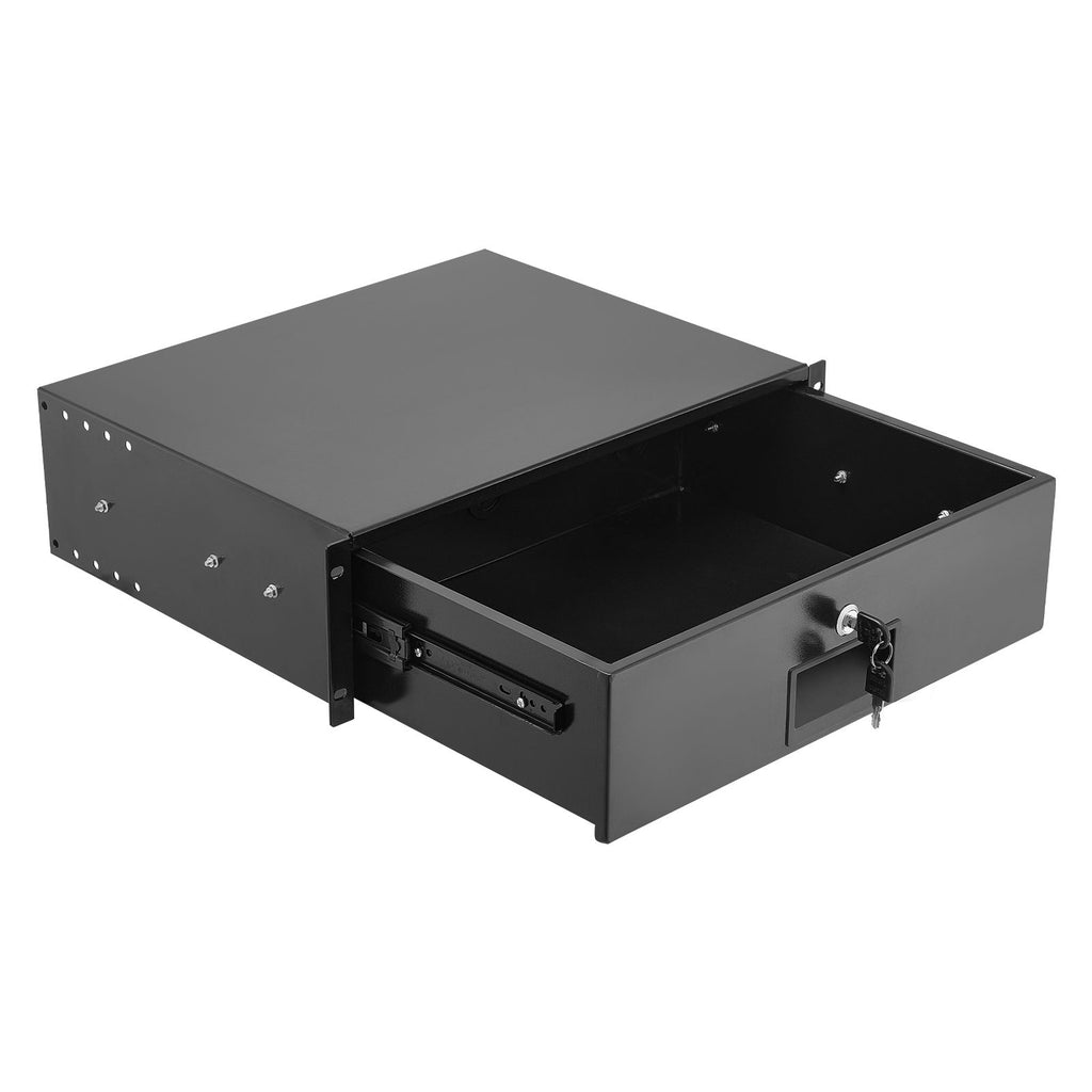 3U Rack Mount Drawer, 50 lbs Max Load-Bearing, Lockable Server Cabinet Case, Sliding Drawer with Lock and Cable Management Holes, for 19 in Network Equipment Server AV Rack or Cabinet Enclosure
