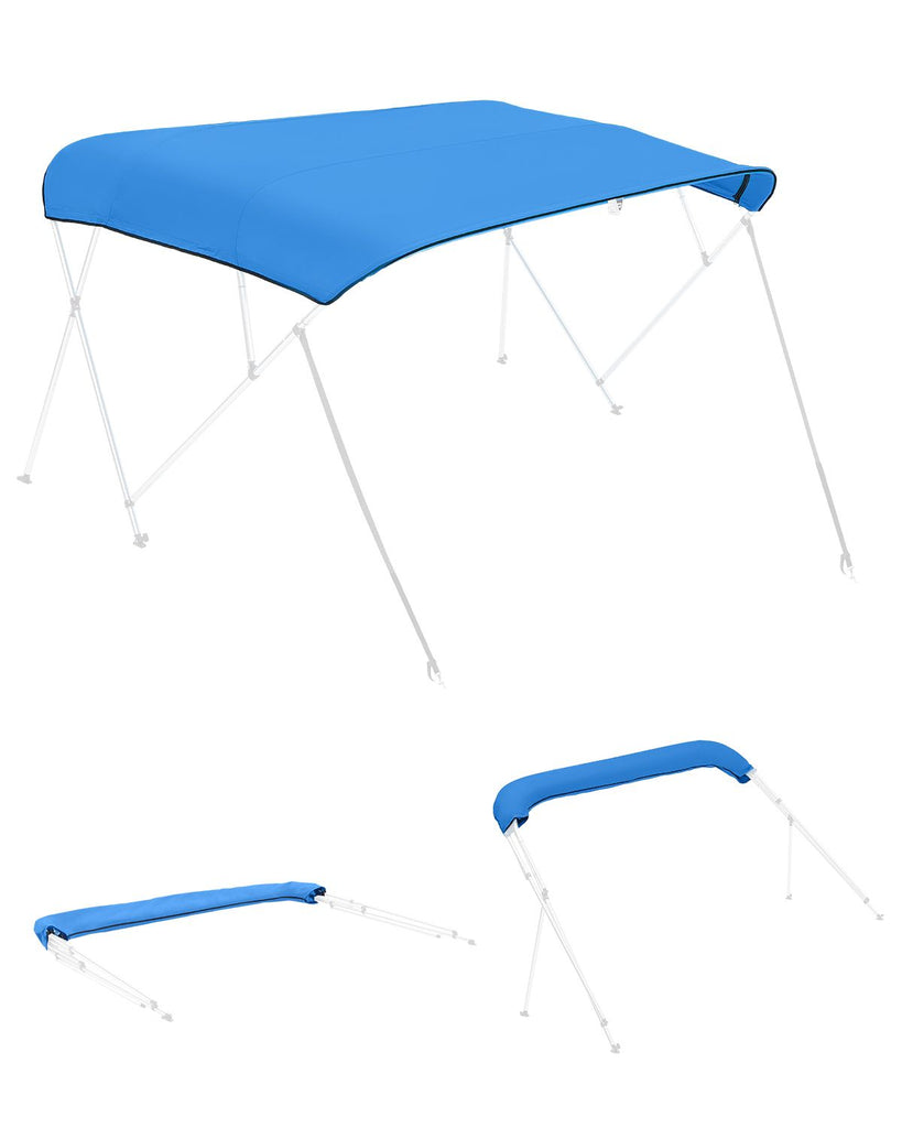 4 Bow Bimini Top Replacement Cover, 8 ft Long, Durable 600D Marine Grade Waterproof Sun Shade Boat Canopy with Storage Boot, Easy Install Zipper Sleeve Awning, 96"L x (91"-96")W, Blue (No Frame)