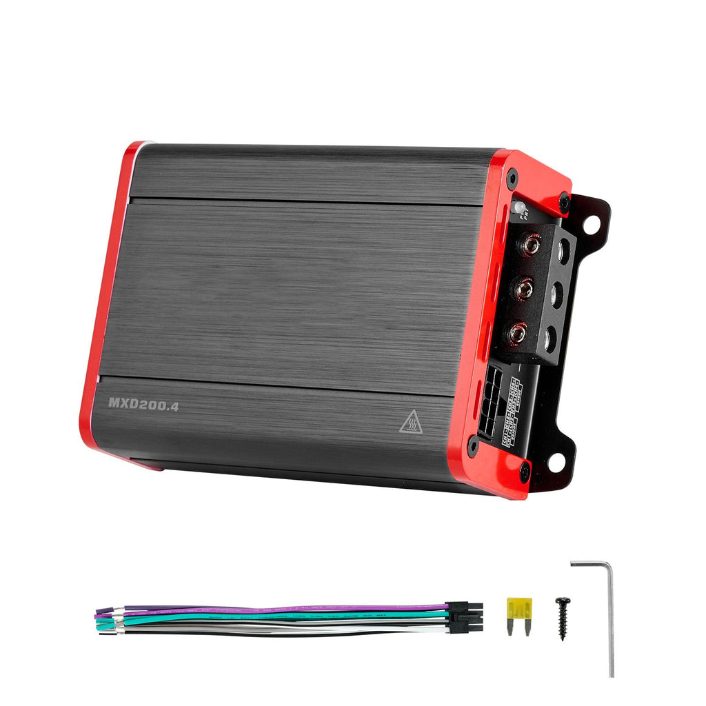 4 Channel Car Audio Amplifier 2 Ohm Stable Bridgeable Class D Full Range Amp Max Power 4 x 120W @ 4 Ohm / 4 x 200W @ 2 Ohm for Car SUV Truck Off-Road