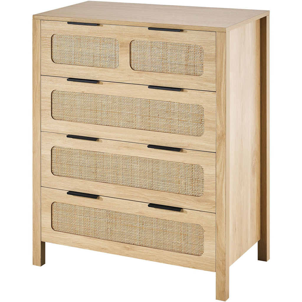 4 Drawer Rattan Dresser, Boho Dresser, Rattan Chest of Drawers with Spacious Storage, Natural Rattan Dresser for Bedroom, Living Room & Hallway,Rattan Nightstand with Sturdy Handles&Legs, Brown