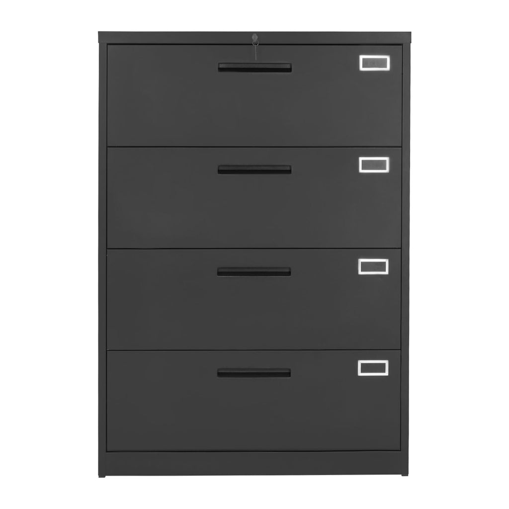 4 Drawers Metal File Cabinet, Vertical Filing Cabinet with Lock and Adjustable Hanging Rod, Tall Filing Storage Cabinets for Home and Office Fit Letter, A4, Legal Size File, Easy Assembly, Black