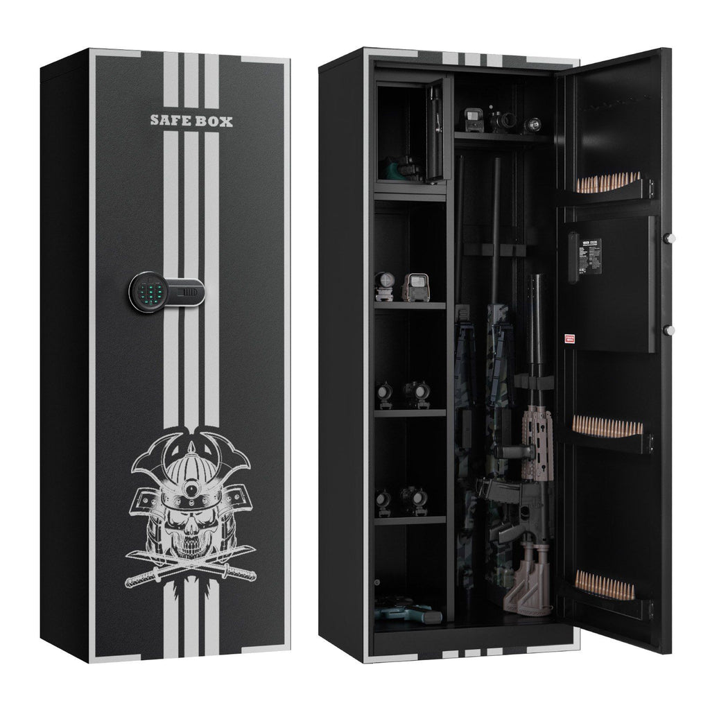 4 Gun Safe, Long Gun Cabinet for Rifles and Pistols, Quick Access Rifle Safe with 3 Ammo Slots and 2 Adjustable Racks, Large Digital Cabinet with Key and Password Lock