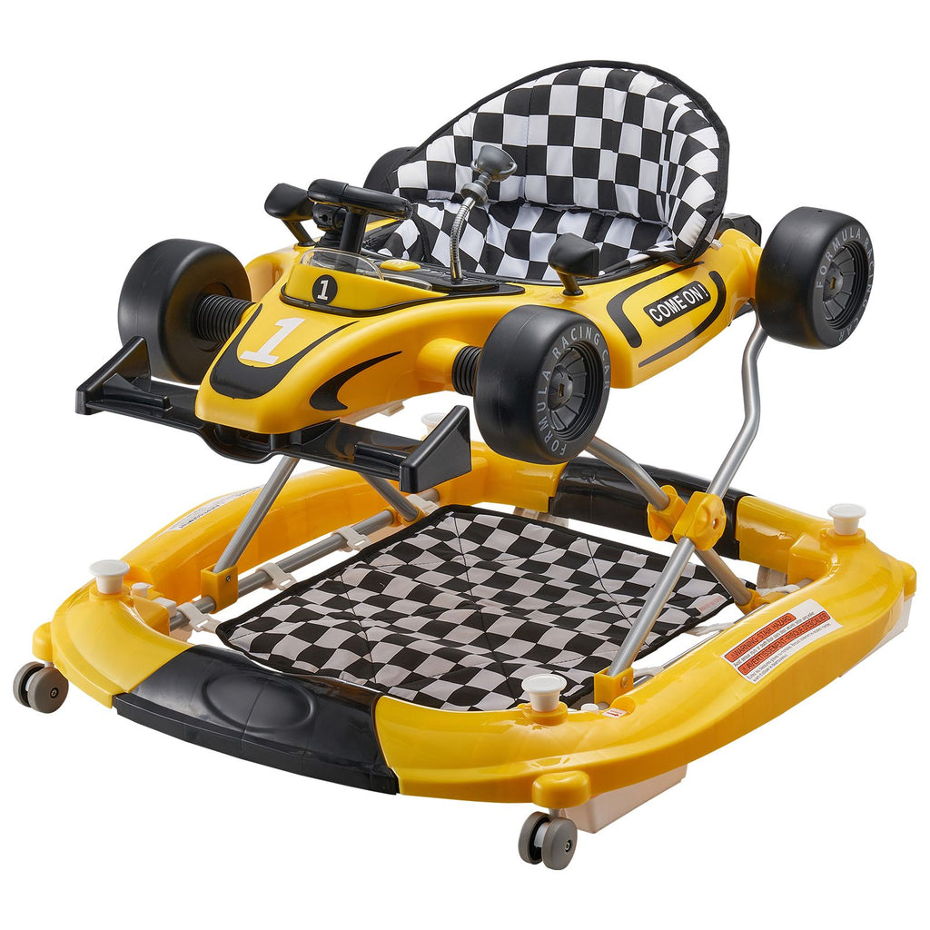 4-in-1 Baby Walker, Foldable Baby Activity Center on Wheels, Adjustable Height, Light, Steering Wheel, Toy Car | Learning-Seated | Walk-Behind | Rocker Toddler Walker for 6-24 Month Boys Girls