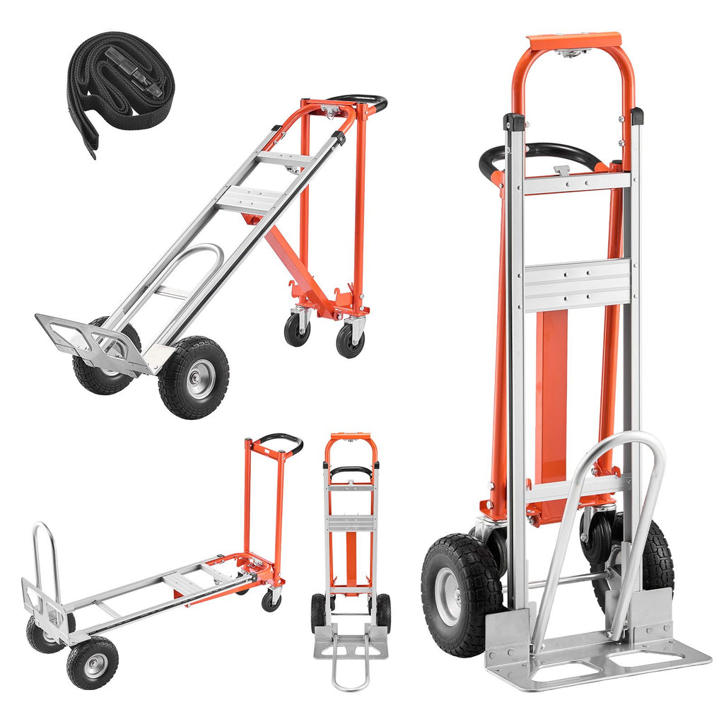 4 in 1 Hand Truck, 1000 lbs Load Capacity for 4-Wheel Mode, Convertible Hand Truck Dolly with Non-Slip Handle & Wheels, Aluminum Alloy Portable Trolley Dolly for Moving Home, Office, Warehouse
