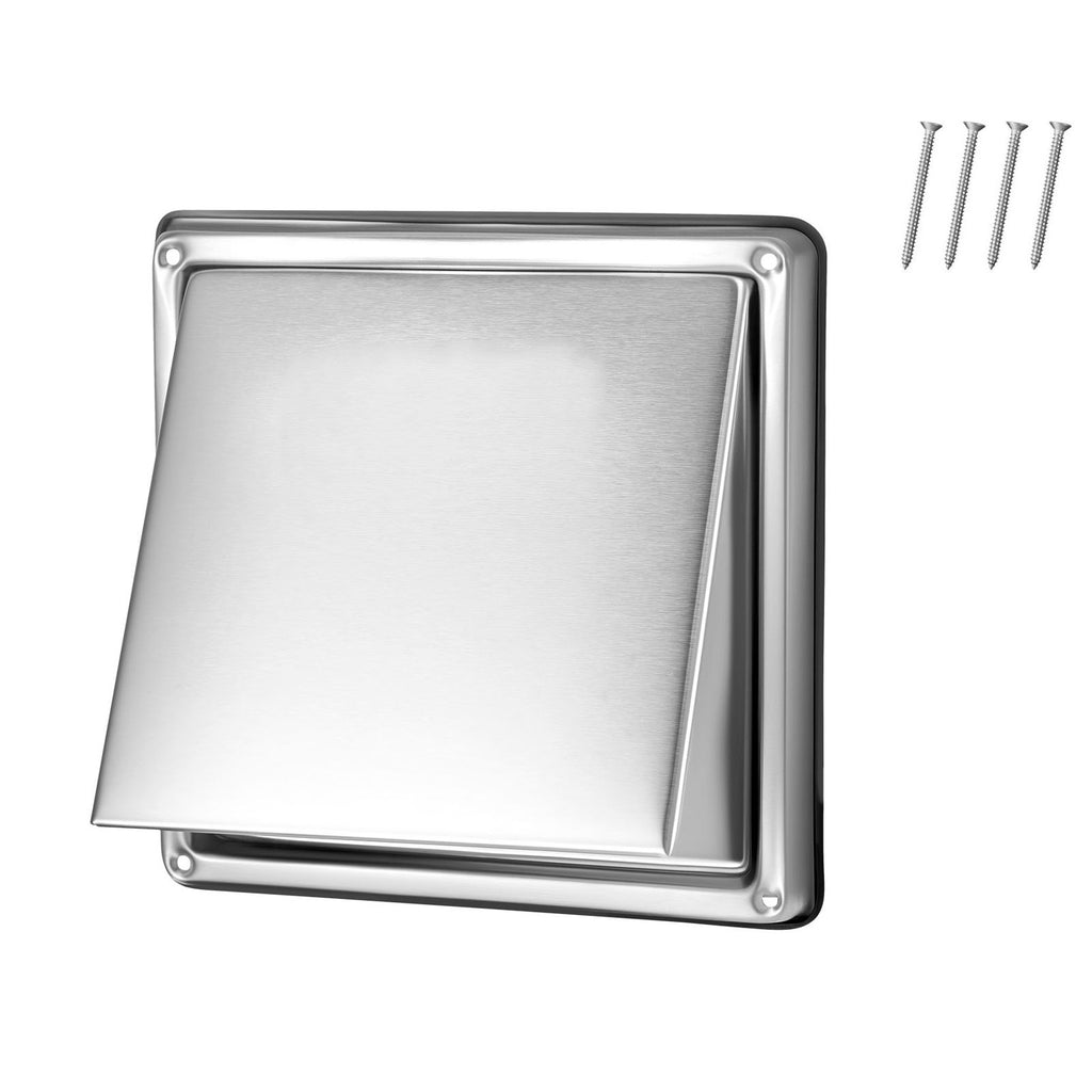 4 inch External Extractor Wall Vent Cover, Square AC Vent Gable Cover, Premium Stainless Steel & with Built-in a Protection Screen, for House,Bathroom,Garage,Kitchen,Basement (1 Pack, Silver)