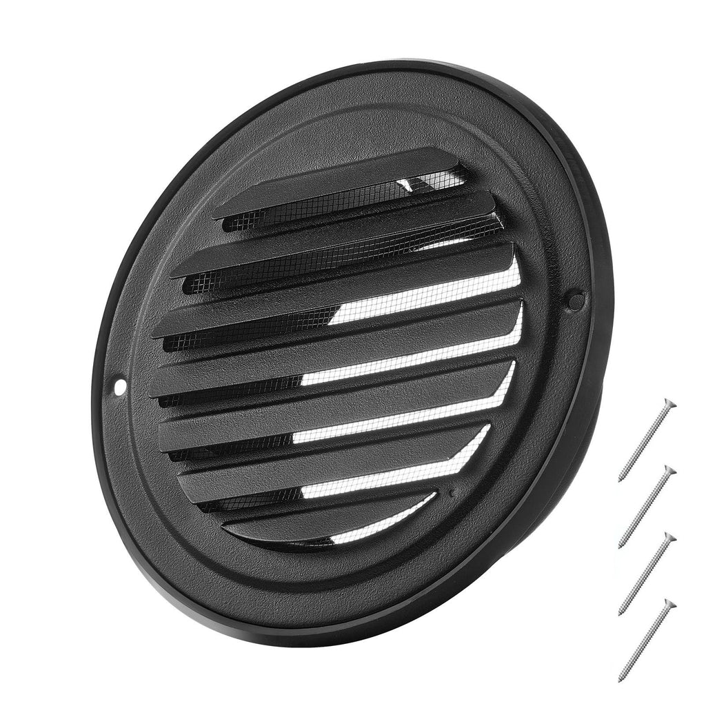 4 inch Wall Vent Cover, Louvered Round AC Vent Gable Cover, Premium Stainless Steel & with Built-in a Protection Screen, for House,Bathroom,Garage,Kitchen,Basement (2 Pack, Black)