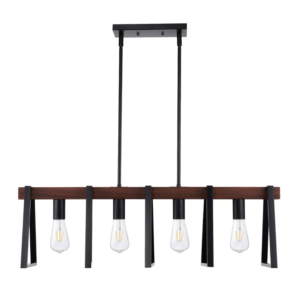 4-Light Kitchen Island Pendant Lights, 60W, Adjustable Dining Room Light Fixture with 2 x 6'' and 6 x 12'' Rods, Industrial Metal Frame Farmhouse Linear Chandeliers Lighting for Dining Room, E26