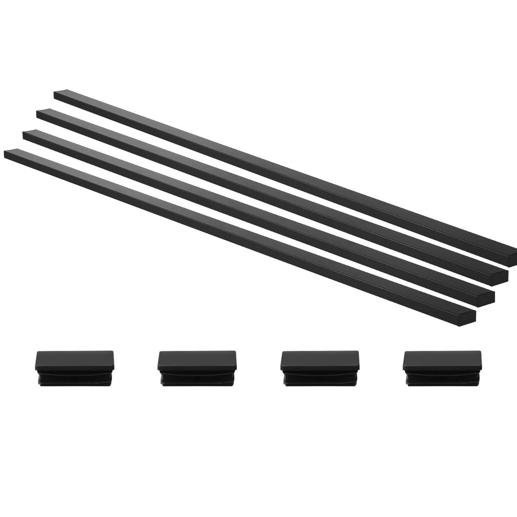 4 Pack 6.5 ft Stainless Steel Handrail, Rectangular Top Stair Deck Hand Rail for Outdoor/Indoor Steps with End Cap,Matte Black Coating Adjustable Metal Stair Rail for Cable Railing Kit