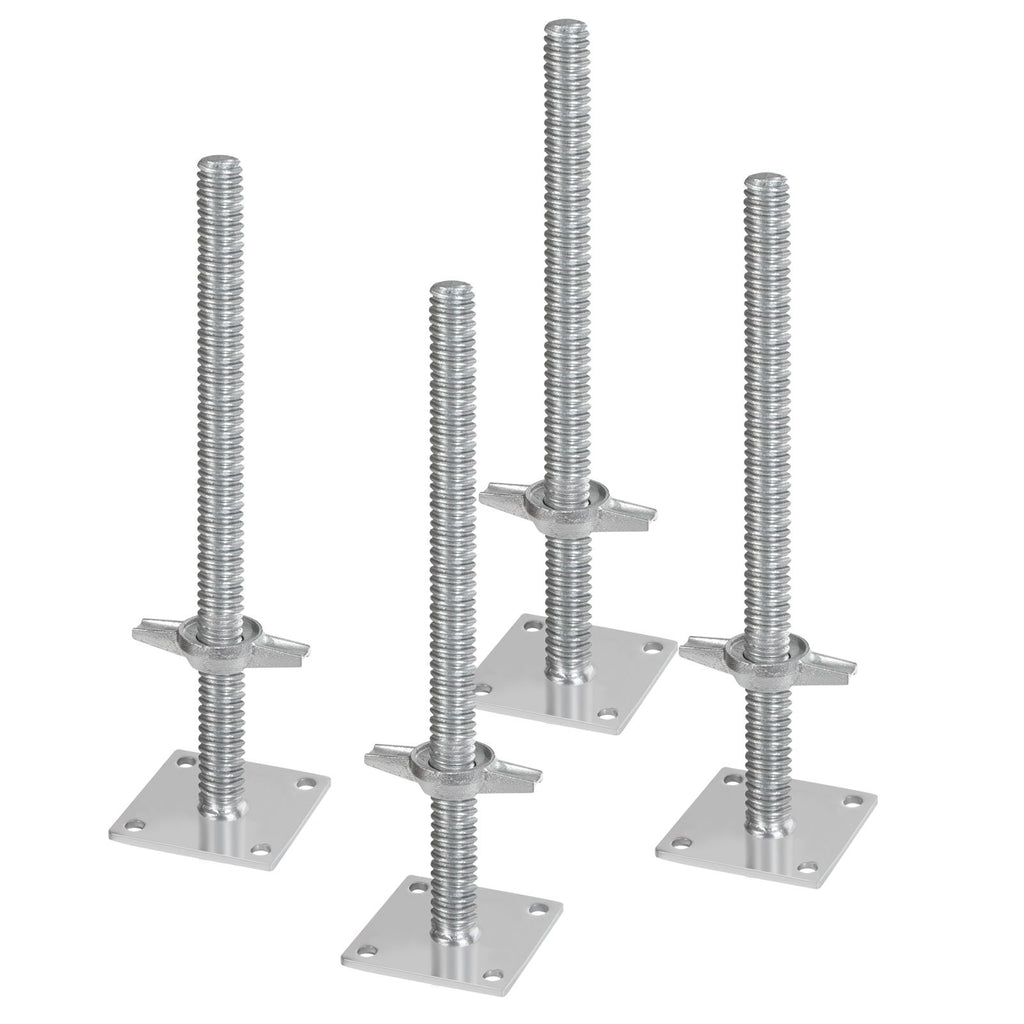 4-Pack Adjustable Leveling Jacks, 18.2 In Adjustable Height & 3307lbs/1500kg Total Load Capacity Scaffold Jacks Feet, Solid Carbon Steel Screw Jacks for Baker-Style Scaffolding Equipment, Silver