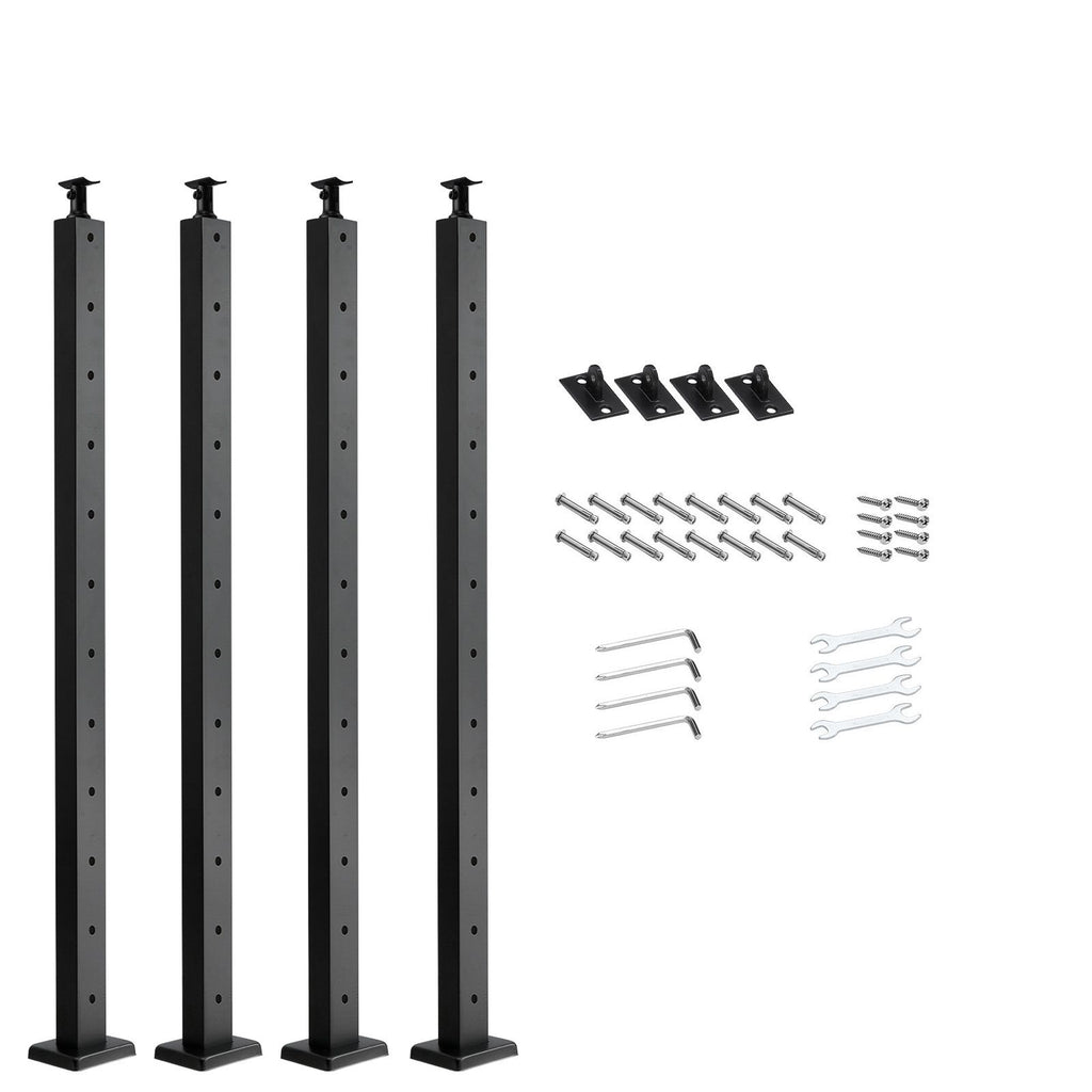 4-Pack Cable Railing Post, 42x1x2 In Horizontal-Hole Deck Railing Post with Pre-Drilled Holes, Stainless Steel Cable Rail Post with Horizontal and Curved Bracket, Black, 4JZLGZXHS106REP67001V0