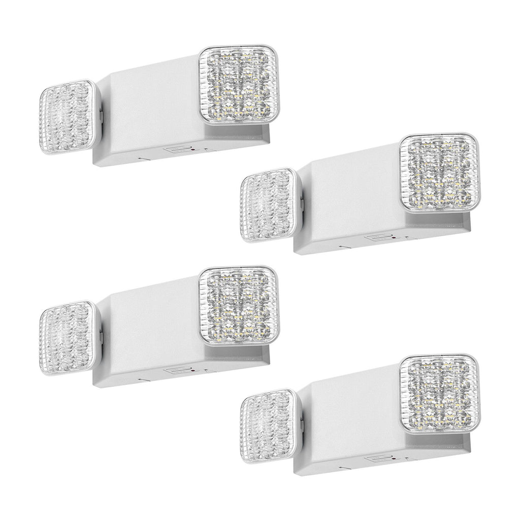 4 Pack Emergency Lights for Business, with Battery Backup, Commercial LED Emergency Exit Lighting Fixtures, AC 120/277V, with Two Square Head Adjustable, 90-Minute Backup, for Business, White
