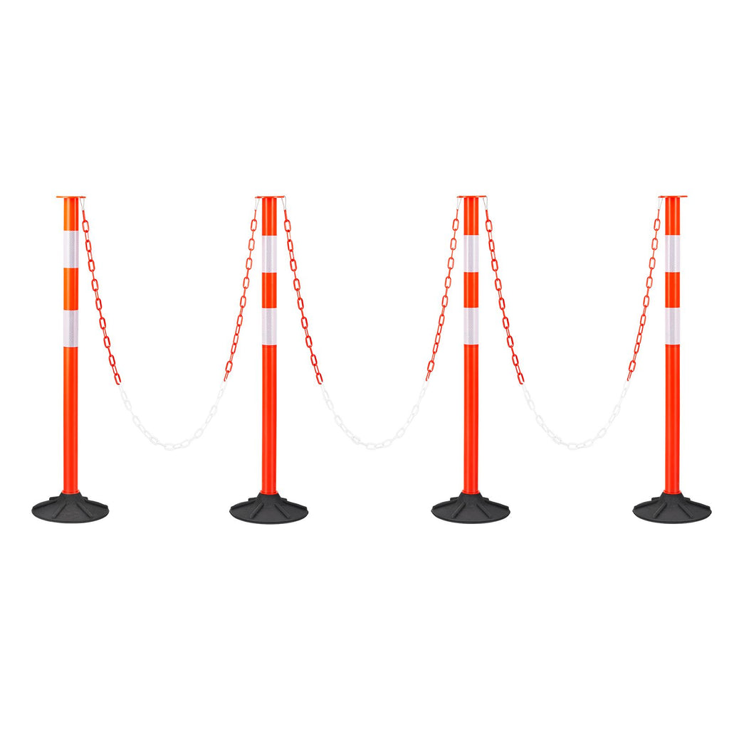 4 Pack Traffic Delineator Posts, 34 in Traffic Safety Cones with Weighted Base, Reflective Strips and Chain, Heavy Duty Delineator Posts for Construction Site, Parking Lot, Crowd Control, Red