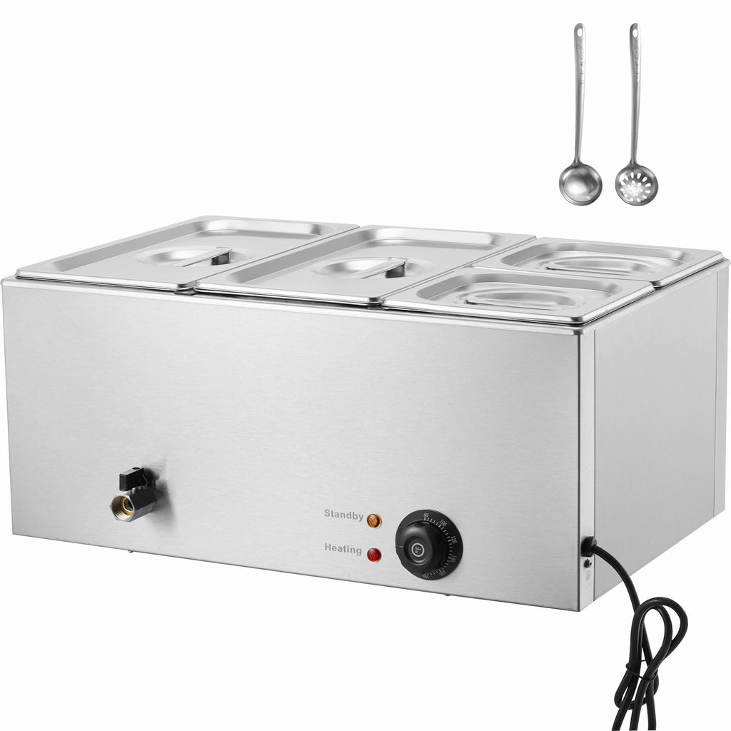 4-Pan Commercial Food Warmer, 16.4QT Electric Steam Table, 1200W Professional Countertop Stainless Steel Buffet Bain Marie with 86-185 Fahrenheit Temp Control, Silver