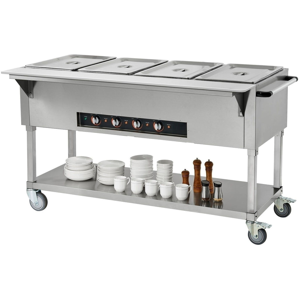 4-Pan Commercial Food Warmer, 4 x 20.6QT Electric Steam Table, 2000W Professional Buffet Catering Food Warmer with 4 Wheels (2 Lockable), Food Grade Stainless Steel Server for Party Restaurant