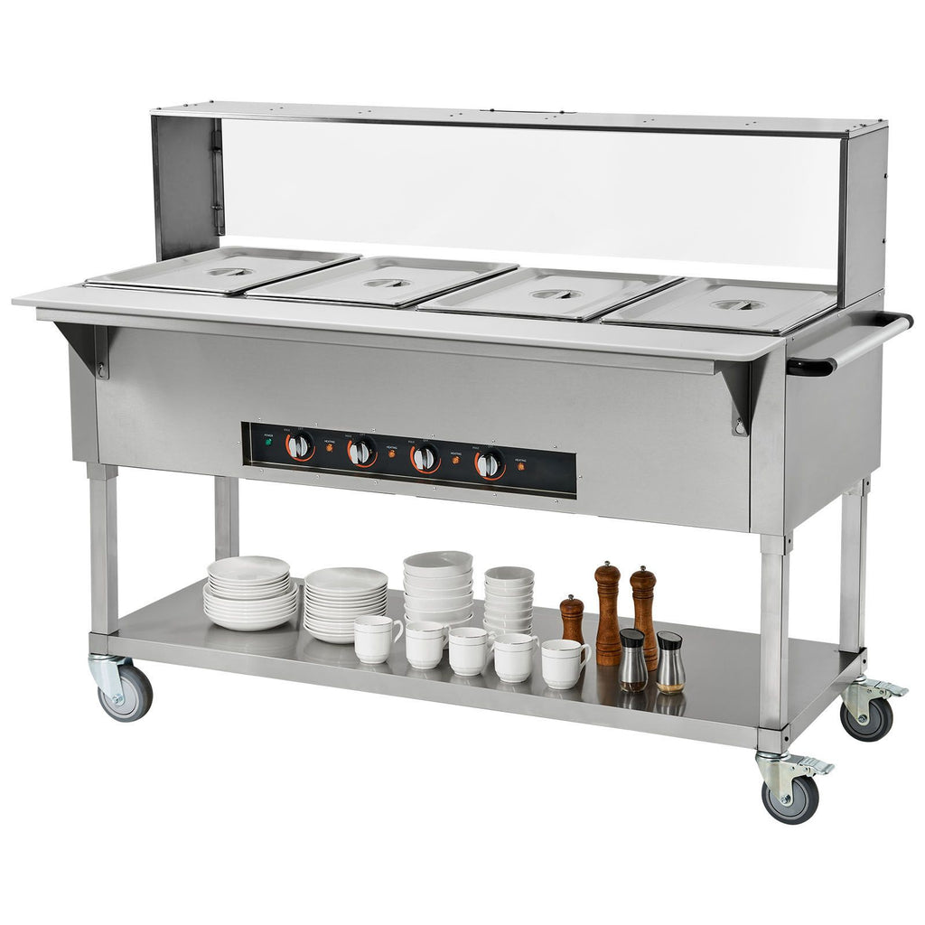 4-Pan Commercial Food Warmer, 4 x 20.6QT Electric Steam Table, 2000W Professional Buffet Catering Food Warmer with Acrylic Sneeze Guard, Food Grade Stainless Steel Server for Party Restaurant