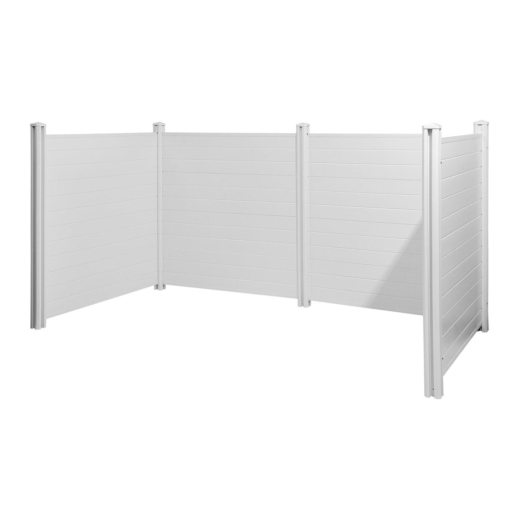 4 Panels Outdoor Privacy Screen, 50 x 50 in Air Conditioner Fence with 27.6 in Ground Stakes, Pool Equipment Enclosure, Horizontal Vinyl Privacy Fence, Ideal for Trash Can and A/C Units, White