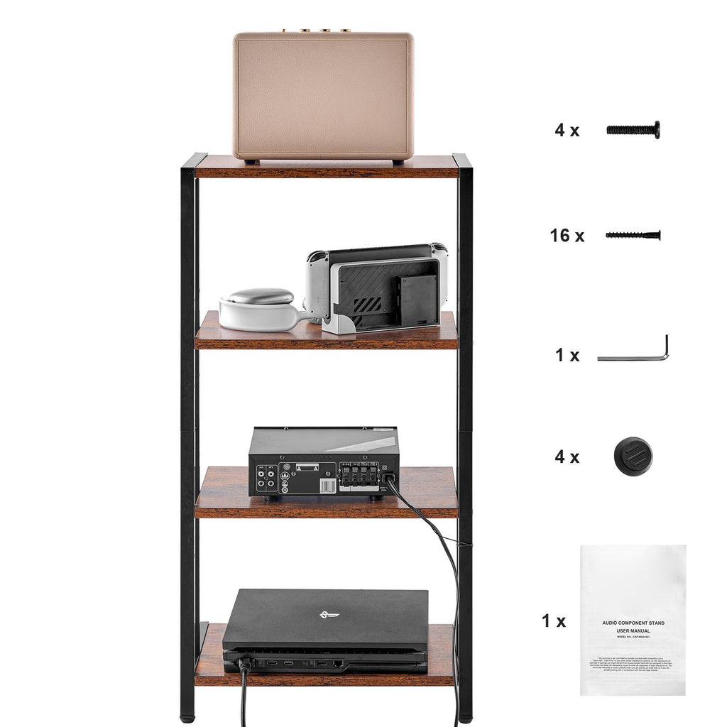 4-Tier AV Media Stand, Corner TV Stand, Height Adjustable Wooden Shelves for DVD Players/Cable Boxes/Games Consoles, Brown