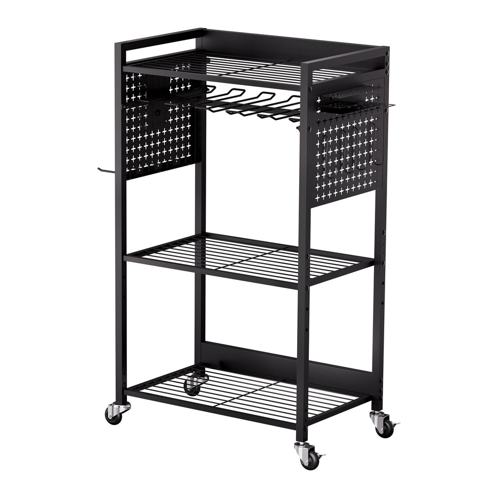 4-tier Tool Organizer Cart, 150 lbs Load Capacity, Floor Stand Rolling Drill Holder and Stability Storage Rack, Heavy Duty Garage Floor Rolling Storage Cart for Workshop, Garage, Black
