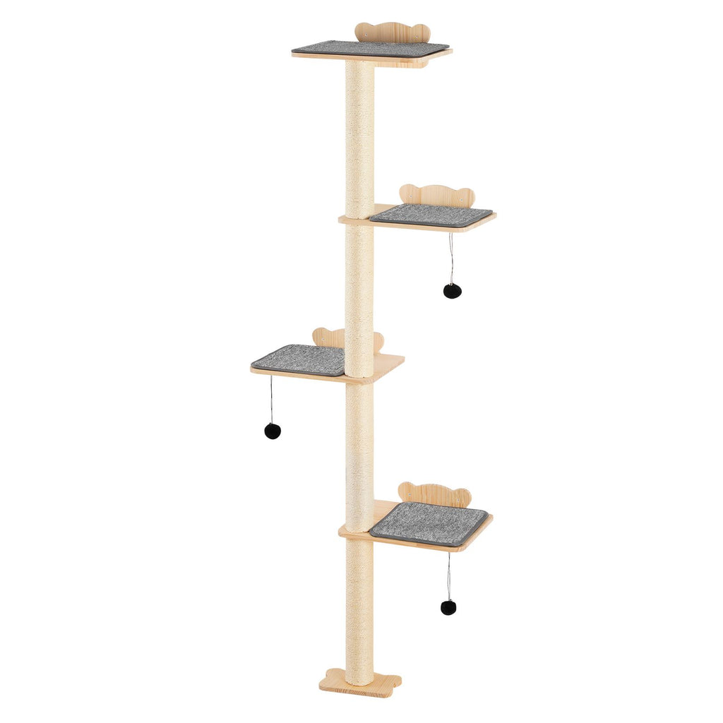 4 Tiers Cat Tree, Cat Wall Furniture Set with 4 Jumping Boards, Wall-Mounted Cat Floating Shelf up to 40 lbs, 12 mm Pine Wood Cat Perch for Sleeping, Playing, and Climbing