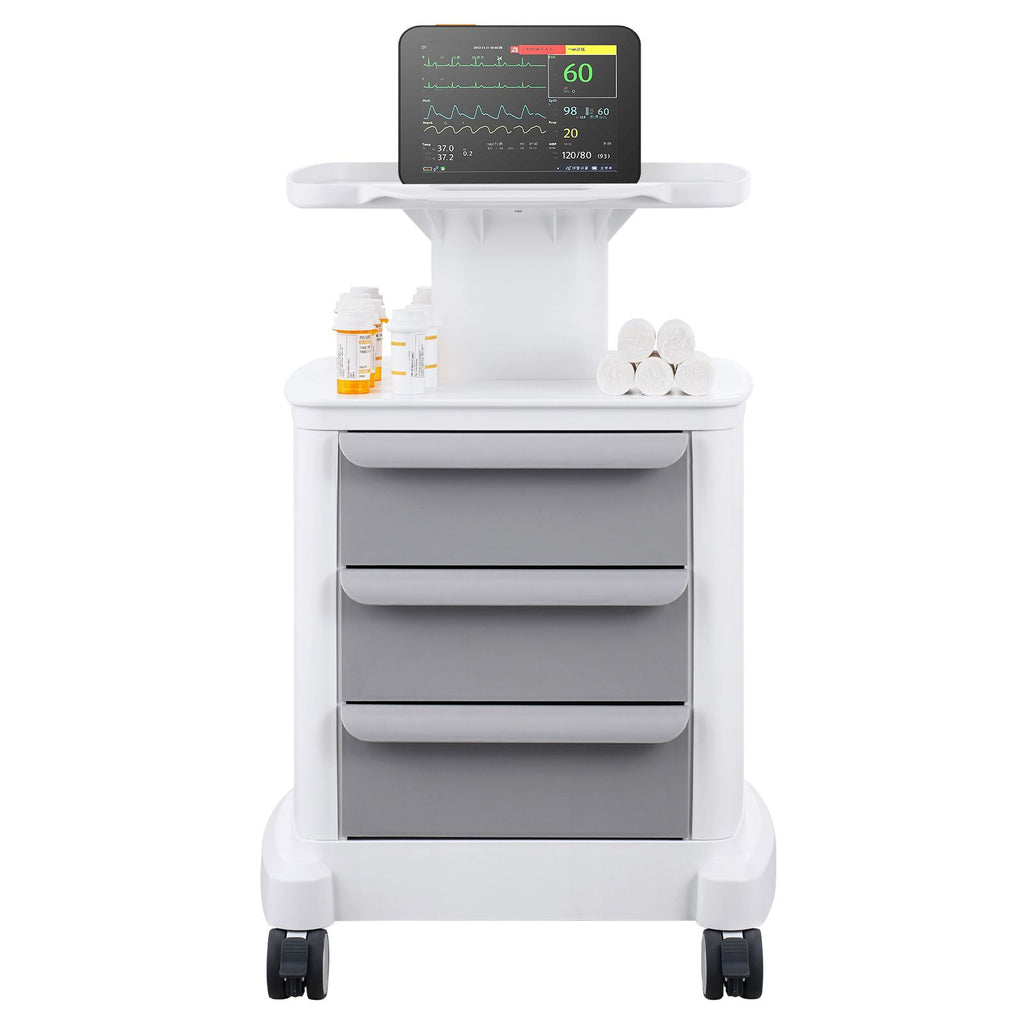 4 Tiers Lab Carts, Lab Utility Cart with 3 Drawers & 1 Top Tray, Mobile Medical Cart with ABS Material, Lab Rolling Cart with 4 Silent Wheels for Lab, Clinic, Hospital, Salon, White