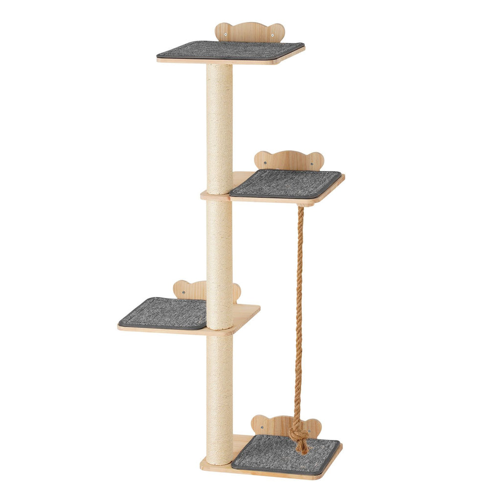 4 Tiers Tall Cat Tree, Cat Wall Furniture Set with 4 Jumping Boards, Wall-Mounted Cat Floating Shelf up to 40 lbs, 12 mm Pine Wood Cat Perch for Sleeping, Playing, and Climbing