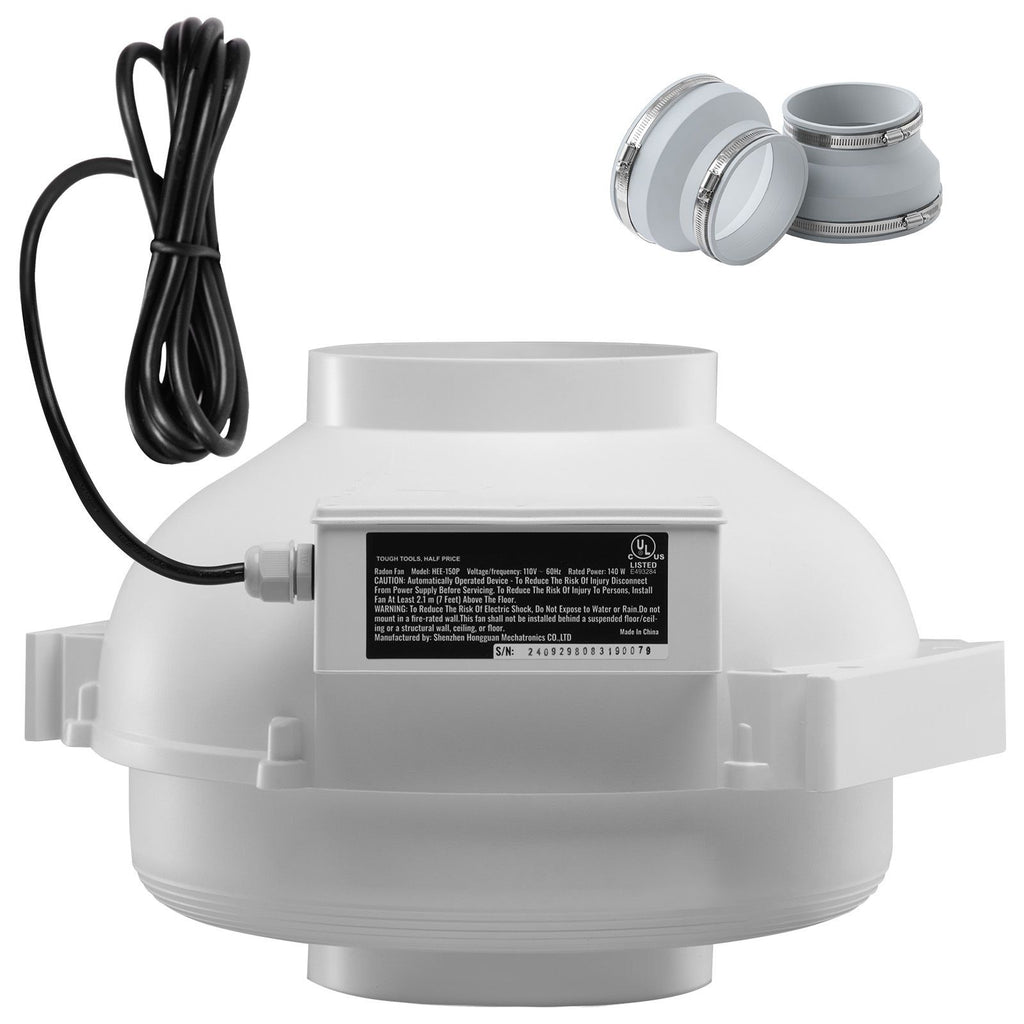 4 to 4.5 inch Radon Mitigation Fan System, Quiet 380 CFM Radon Mitigation Kit with 2 Couplers, Waterproof Radon Fan Electric Inline Duct Fan Exhaust Fan for Indoor Outdoor Ventilation