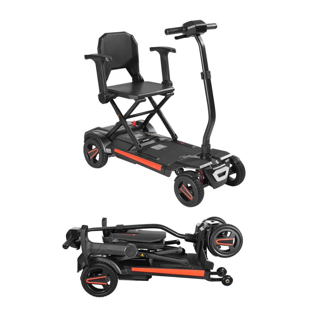 4-Wheel Electric Mobility Scooter for Adults & Seniors, Integrated Automatic Folding Mobility Scooter with Remote Control, NFC Keys & Long Range, 265LBS Loading All Terrain Travel Wheelchair