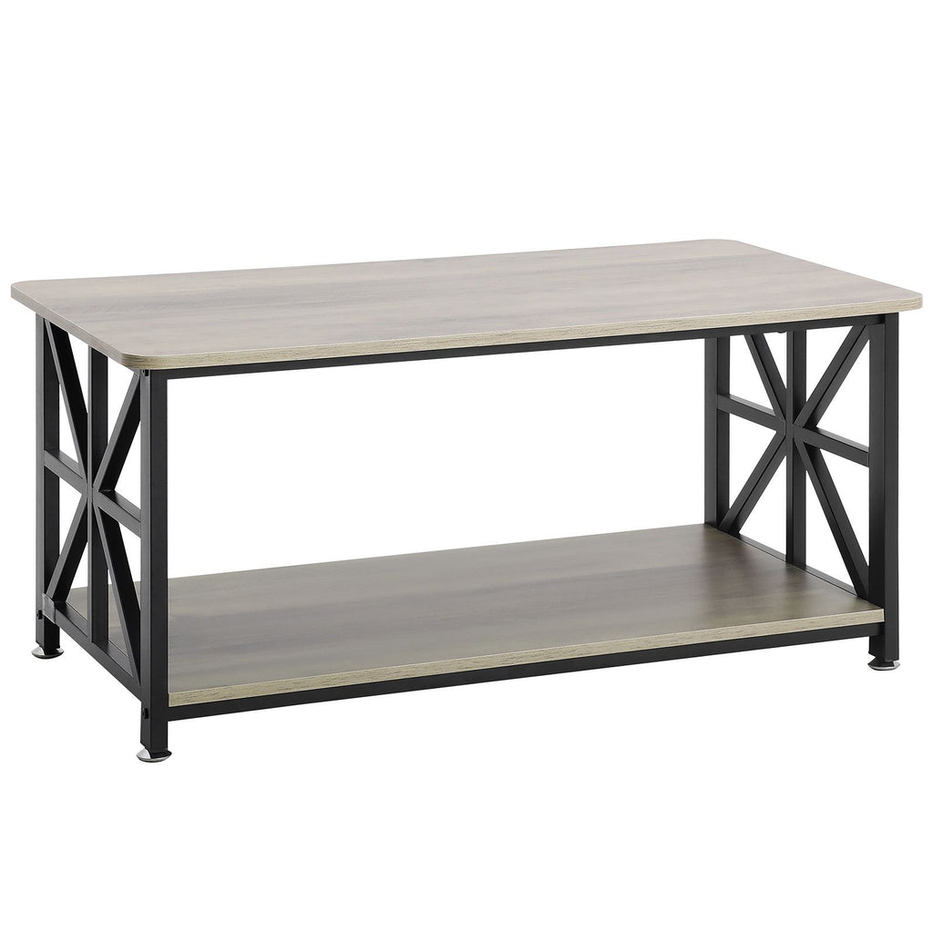 40" Farmhouse Coffee Table, Rectangle Coffee Table with Open Storage Compartment, Wooden Rustic Cocktail Table for Living Room, Bedroom, Apartment, Studio, Brown & Black