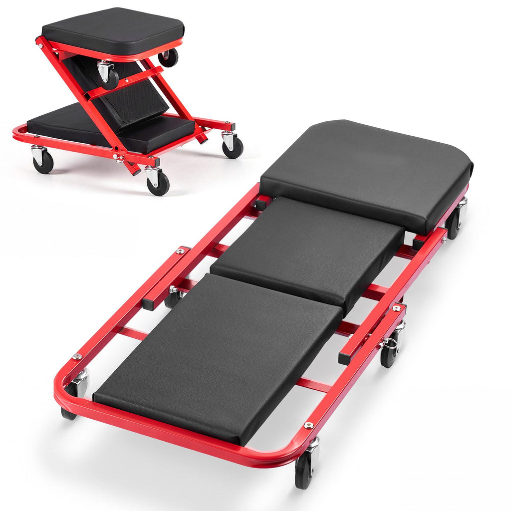 40 in 2-in-1 Folding Mechanic Creeper, Z Creeper Seat & Under Car Garage Roller, 450 lbs Rolling Creeper Stool with 6 Swivel Casters, Padded Headrest for Auto Repair