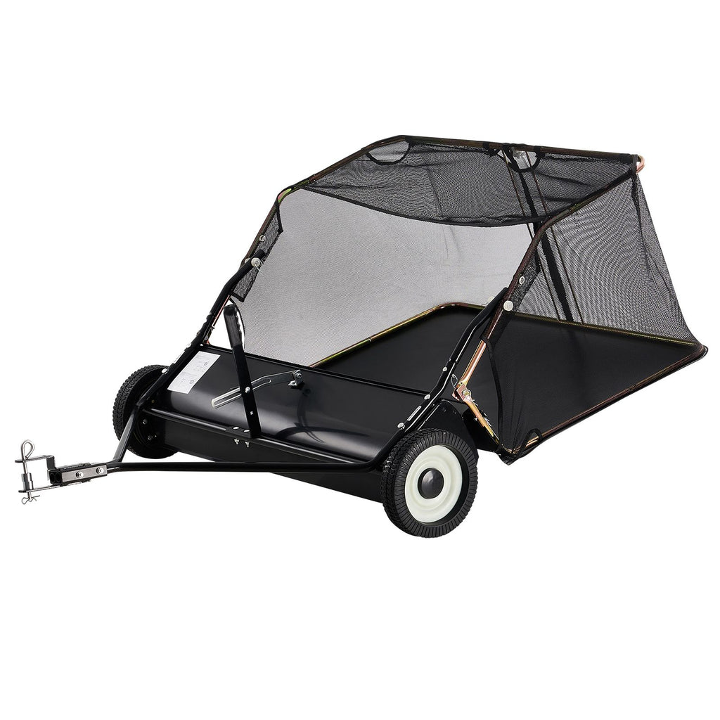 42-inch Lawn Sweeper Tow Behind, 12 cu.ft. Large Pull Behind Grass Sweeper, Heavy Duty Leaf & Grass Collector with Dumping Rope Design, Adjustable Sweeping Height for Picking Up Debris & Grass