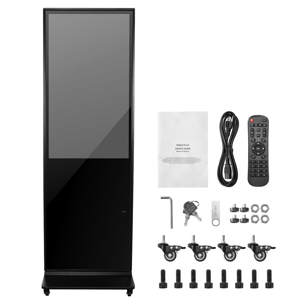 43 Inch Digital Signage Display, Non-touchscreen Digital Kiosk, Indoor Floor Standing Kiosk Display, 2K UHD LCD Screen, 2GB RAM & 32GB ROM, with WiFi HDMI/USB Input, Advertising Display